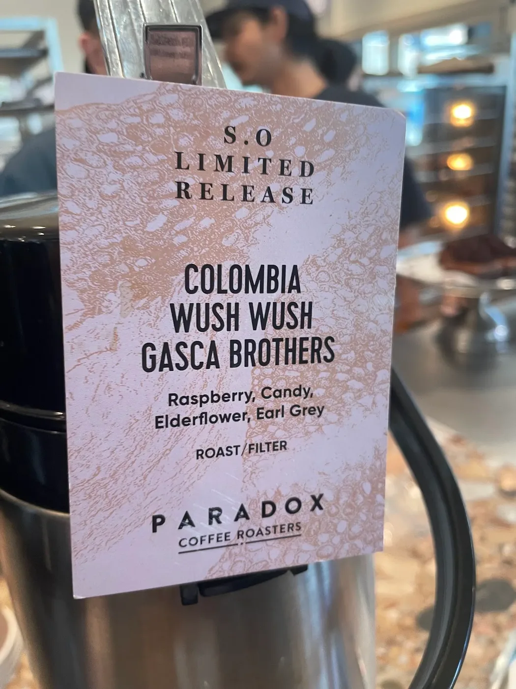 Paradox Coffee Roasters limited release card: Colombia Wush Wush, Gasca Brothers